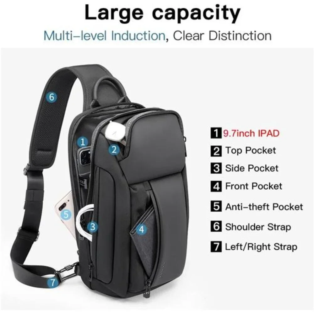 Mens Crossbody Backpack Waterproof Sling Shoulder Bag Travel Hiking Daily